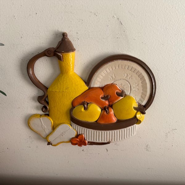 Vintage Yellow Orange Brown Fruit Pitcher Syroco Wall Decor