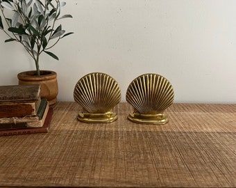 Vintage Brass Shell Bookends set of 2