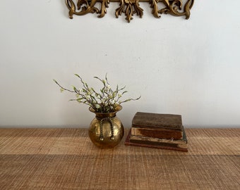 Vintage brass hammered rope vase