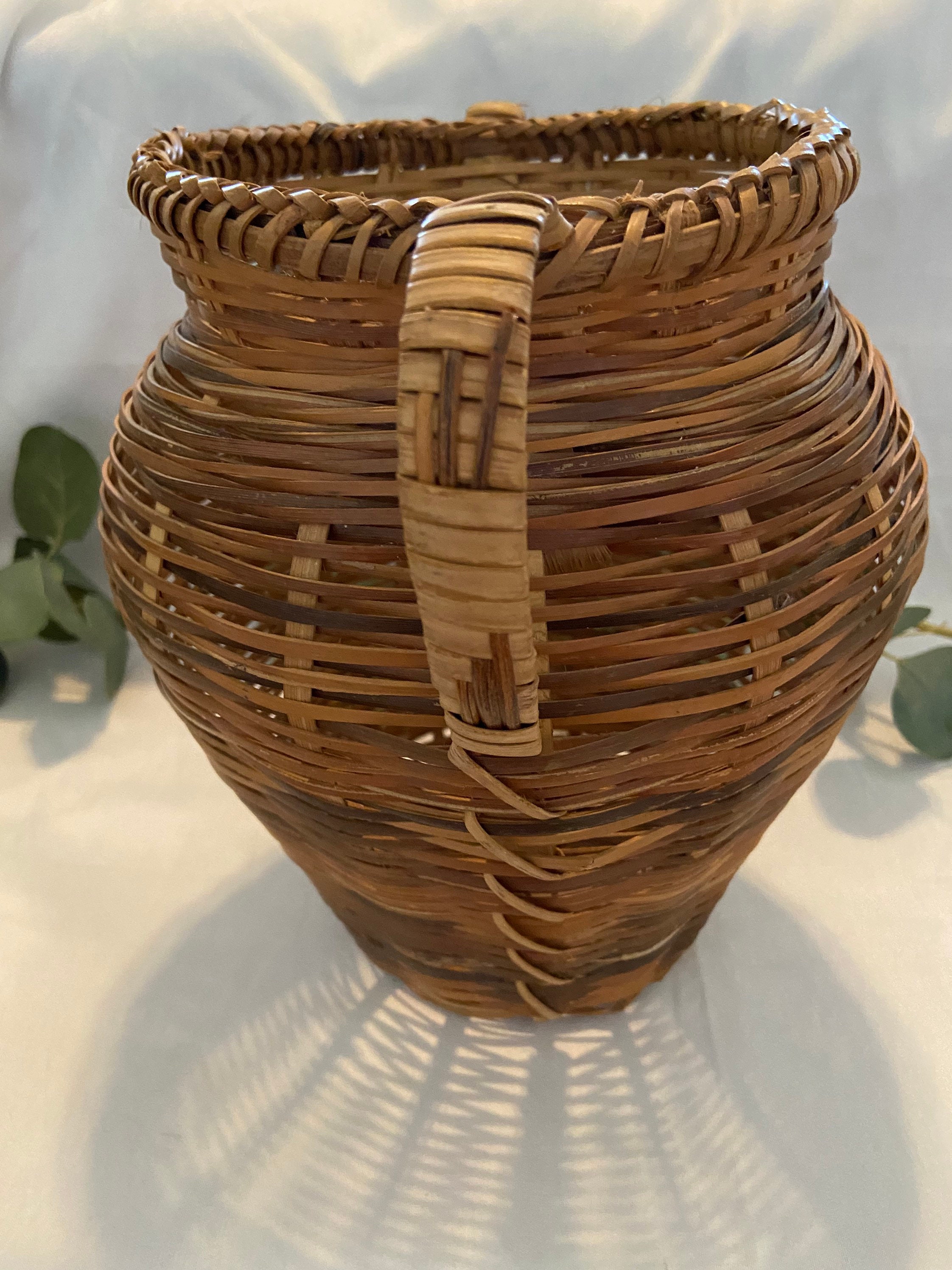Vintage Boho Wicker Rattan Vase/planter With Handles Etsy