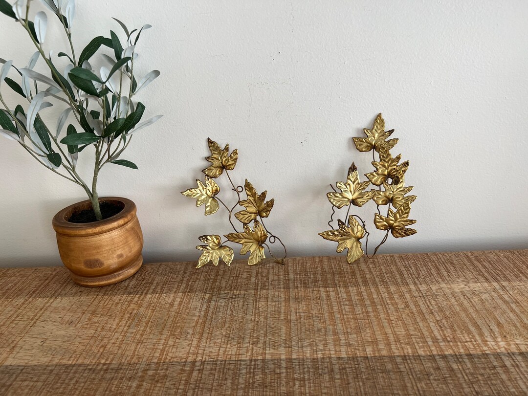 Vintage Gold Leaves Wall Decor Set of 2 Etsy
