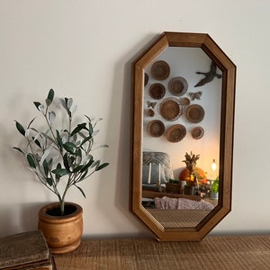 Vintage Wood Octagon Mirror