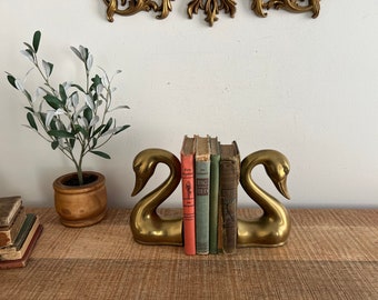 Vintage Brass swan Bookends set of 2