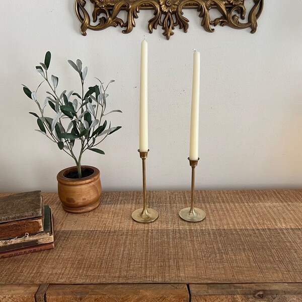 Vintage Brass Tulip Candlesticks set of 2