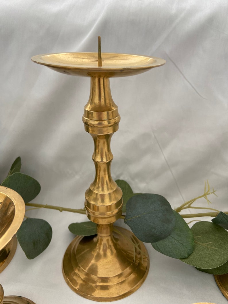 Vintage Brass 6 Mismatched candle holders