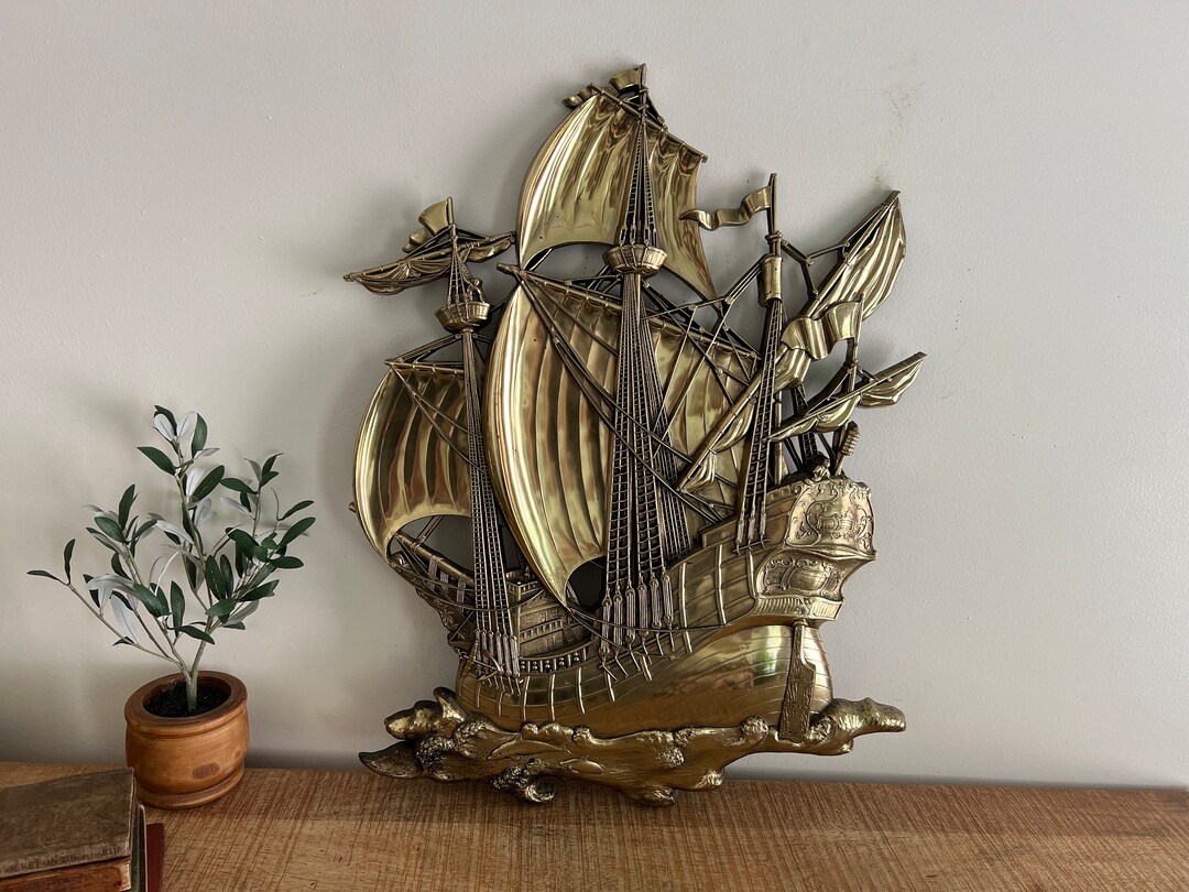 Vintage Gold Ship Homco Wall Decor Etsy