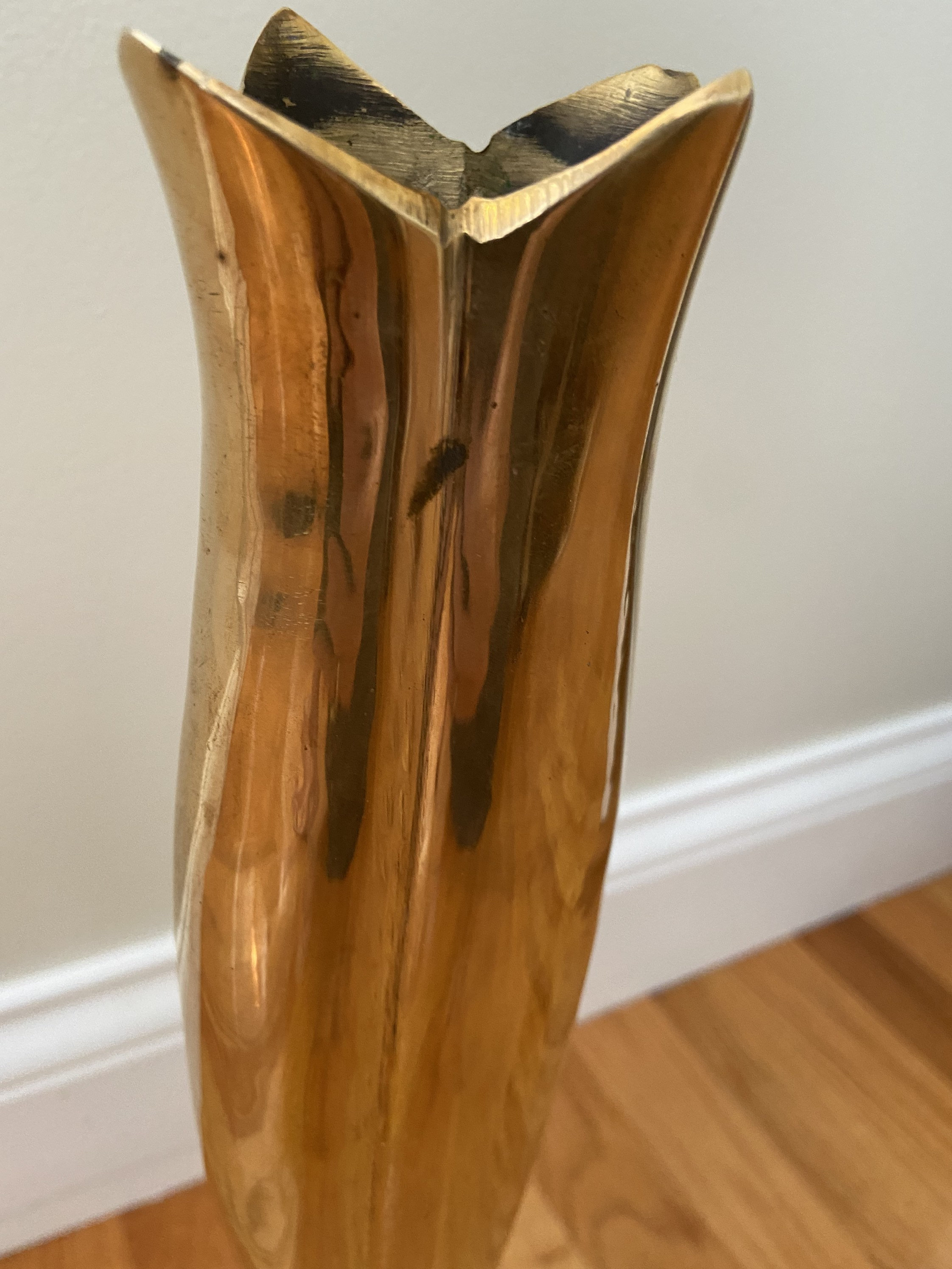 Vintage Solid Brass Tall Vase Etsy