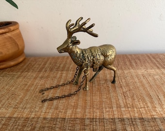 Vintage Brass Deer with Chains
