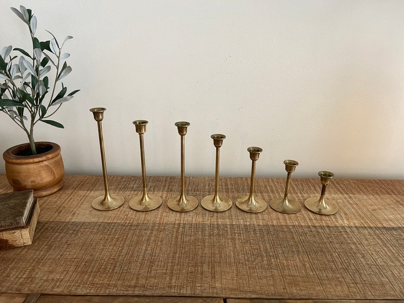 Vintage Brass Tulip Candlesticks Set of 7 Etsy