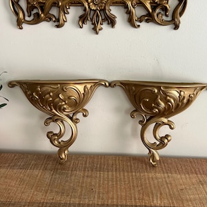 Vintage Gold ornate Syroco Wall Planters set of 2