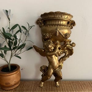 Vintage Gold Cherub Universal Statuary 1975 Wall Planter