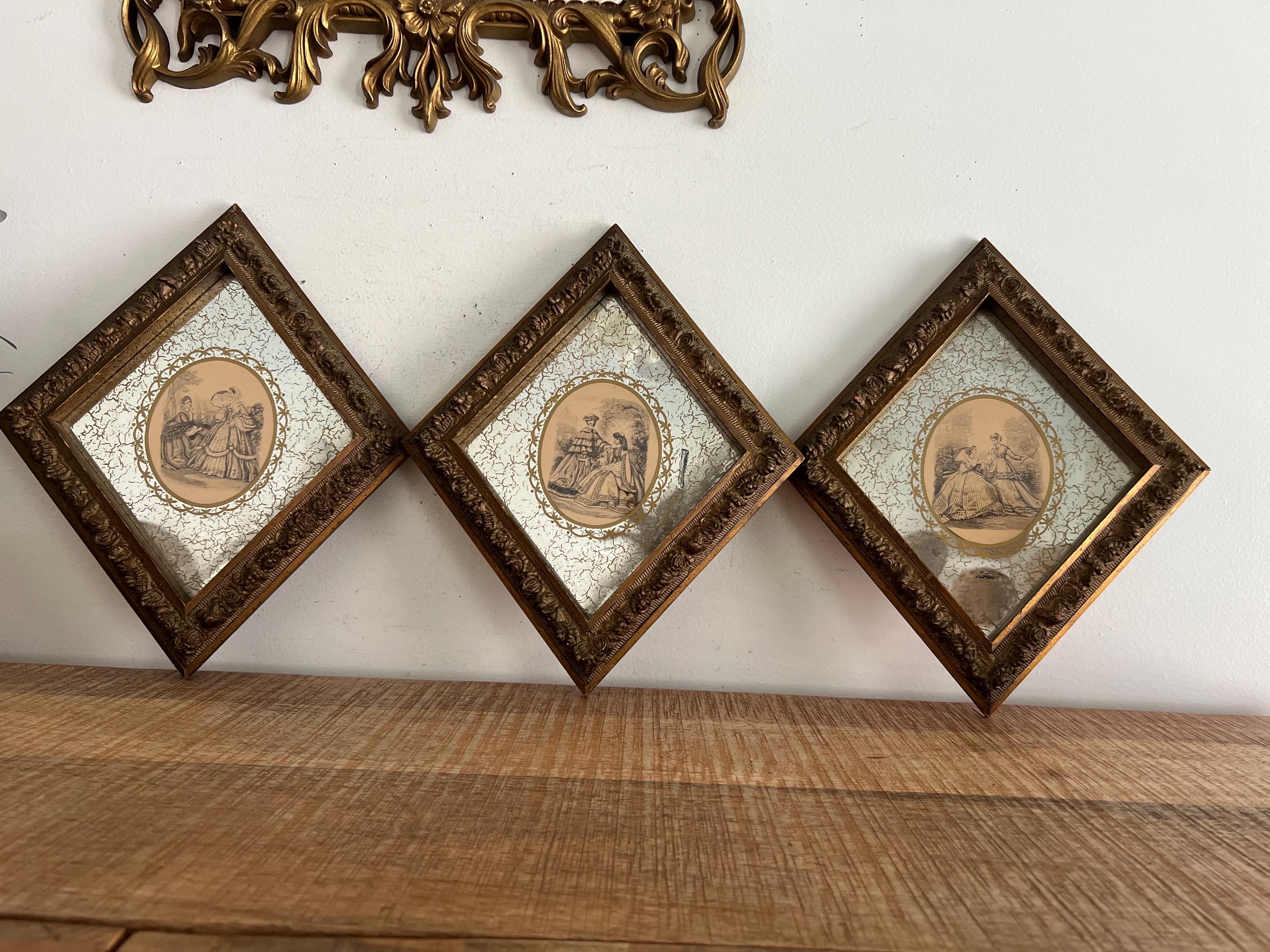 イタリア　1980年代ヴィンテージミラー　ゴールドモチーフ　遺跡風アレンジ イタリア 1980年代ヴィンテージミラー ゴールドモチーフ 遺跡風