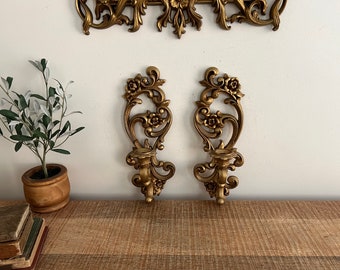 Vintage Gold ornate roses Homco wall sconces set of 2