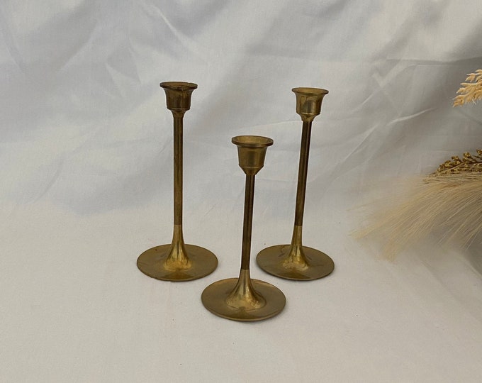 Vintage Brass Tulip Candlesticks Set of 3 Etsy