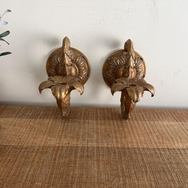 Vintage Gold Ornate Wall sconces set of 2
