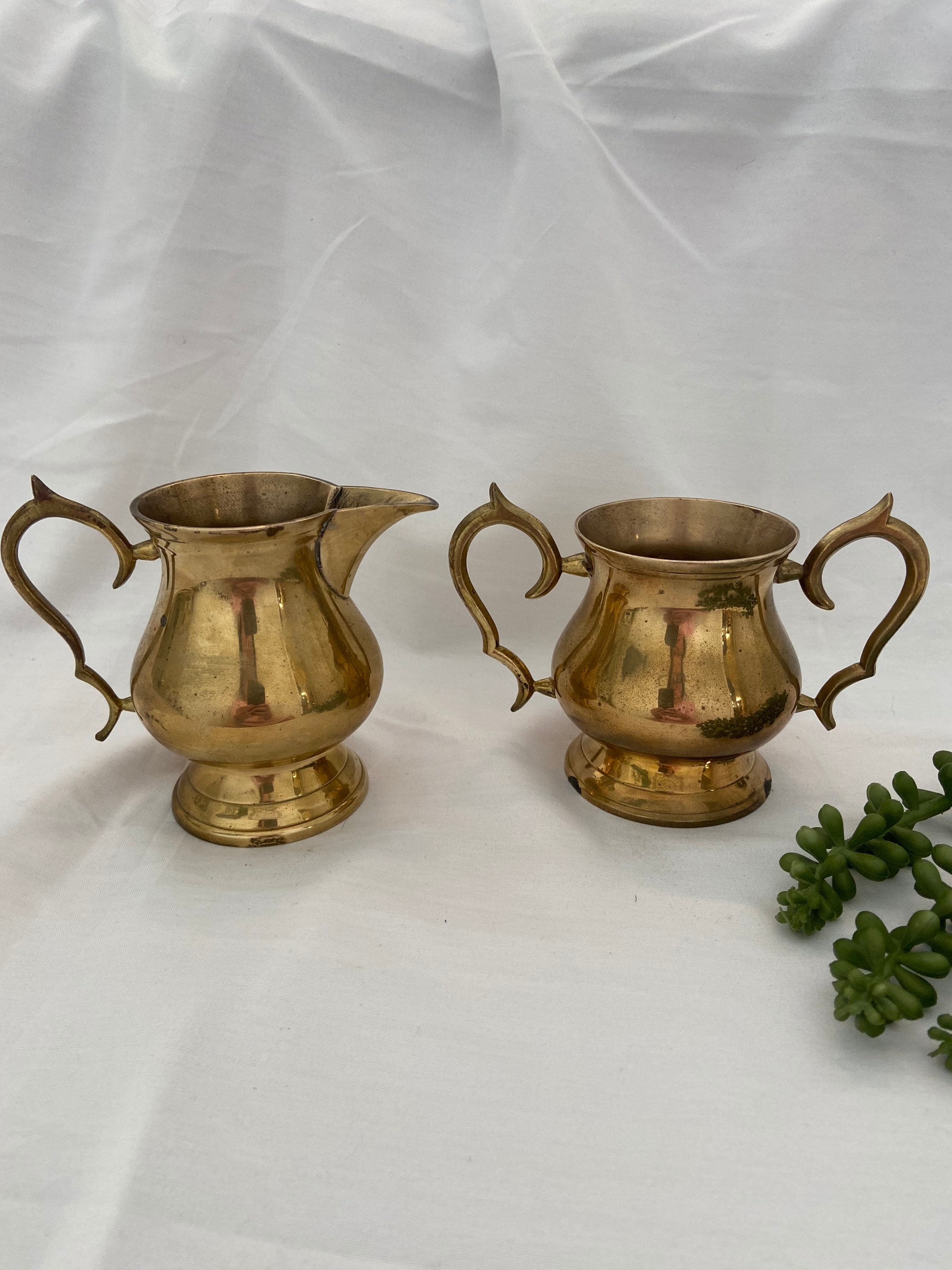 Vintage Brass sugar and creamer set Etsy