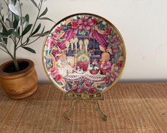 Piatto vintage con fiocco natalizio e auguri stagionali della Royal Albert England