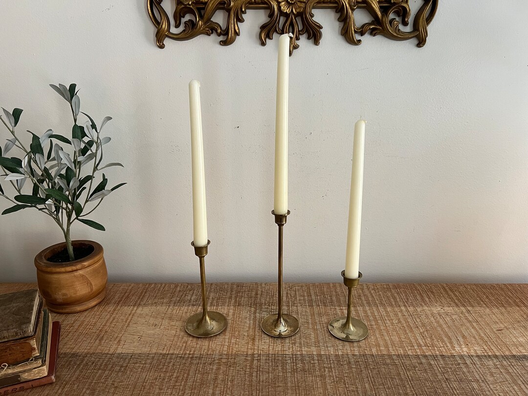 Vintage Brass Tulip Candlesticks Set of 3 Etsy