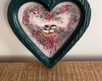 Vintage Bow Chickadees/Nest Barbara Mock Home Interior Heart Picture