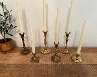 Vintage Brass 6 mismatched candlesticks