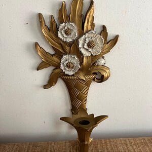 Vintage Gold/White Flowers in Basket Dart Sconce image 2