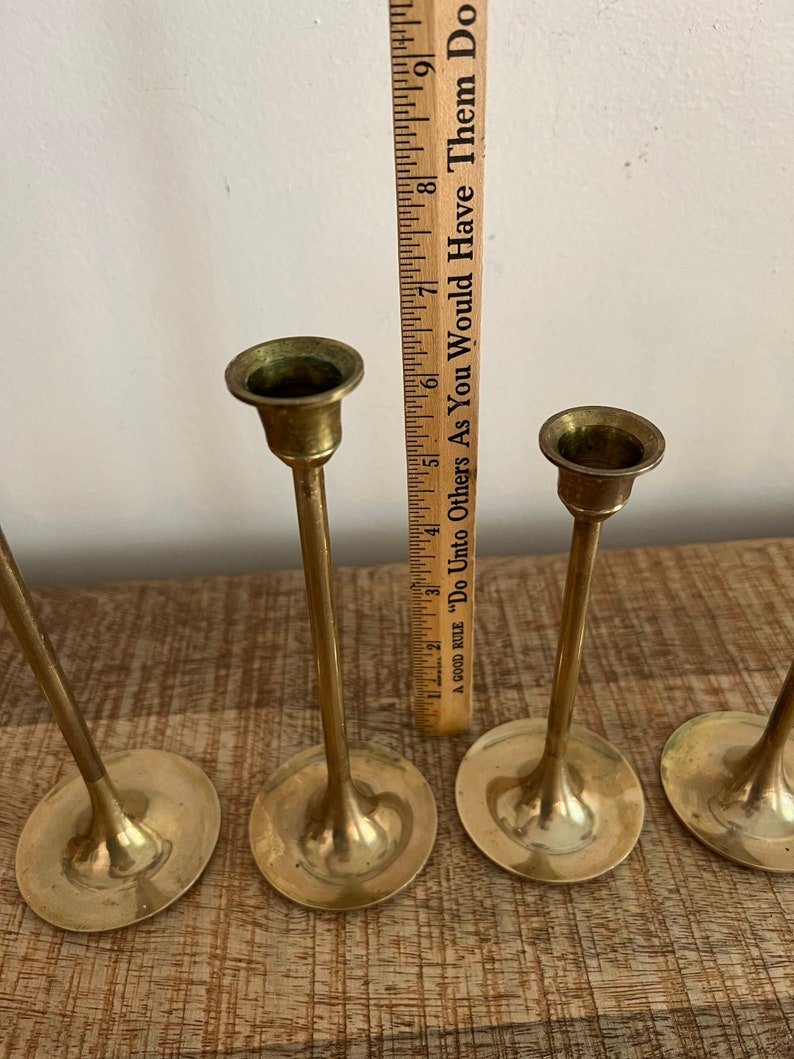 Vintage Brass Tulip Candlesticks Set of 7 Etsy