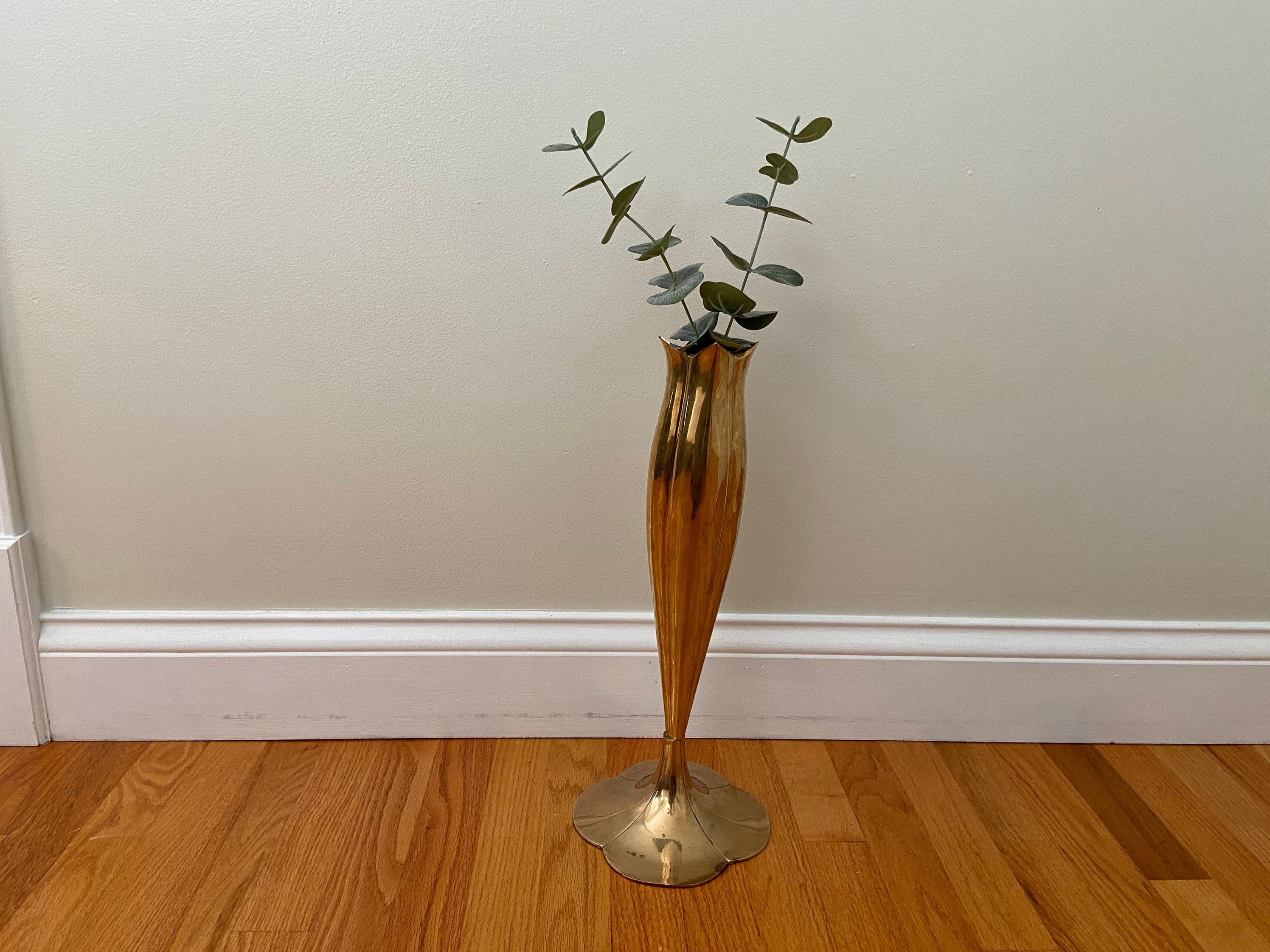 Vintage Solid Brass Tall Vase Etsy