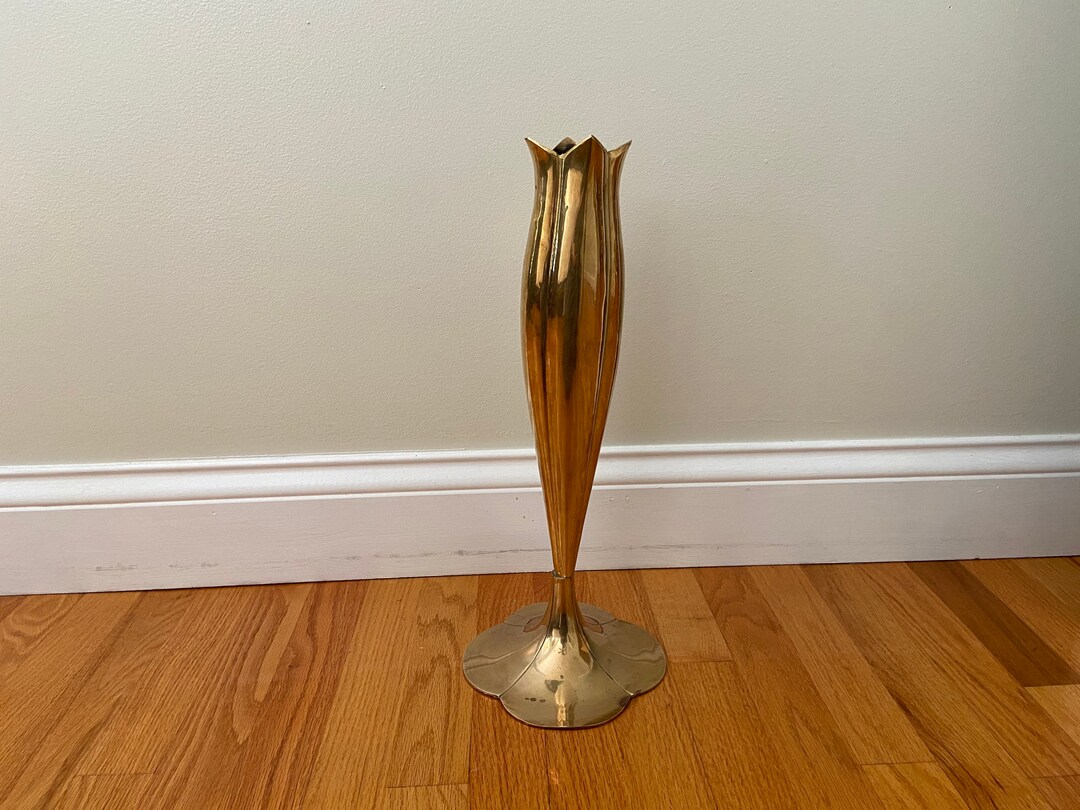 Vintage Solid Brass Tall Vase Etsy