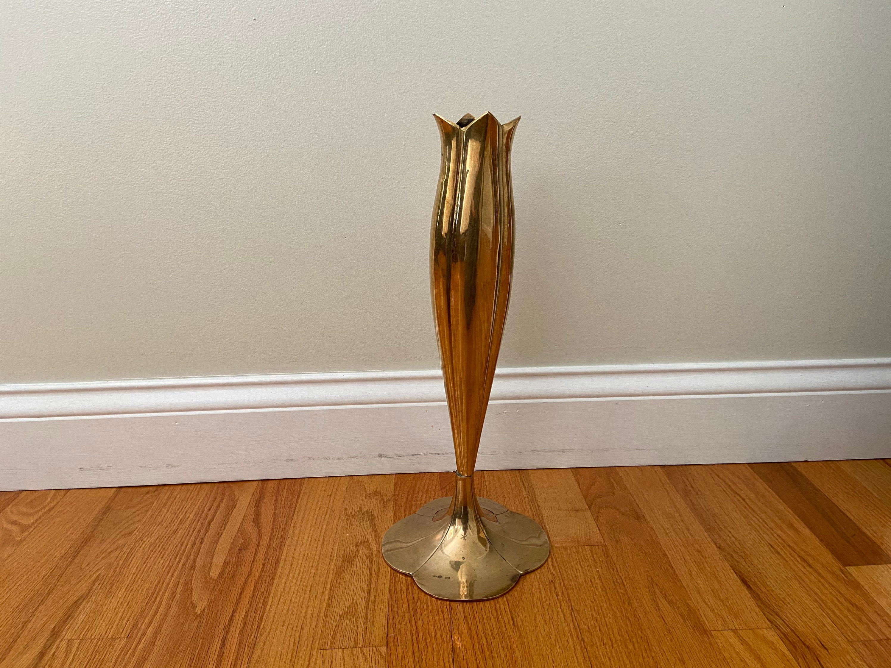 Vintage Solid Brass Tall Vase Etsy