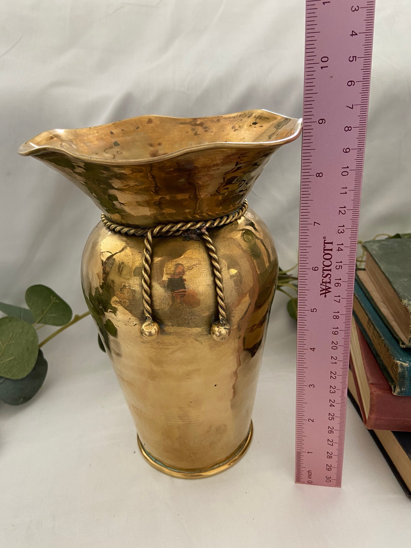 Vintage Brass Rope hammered Vase Etsy