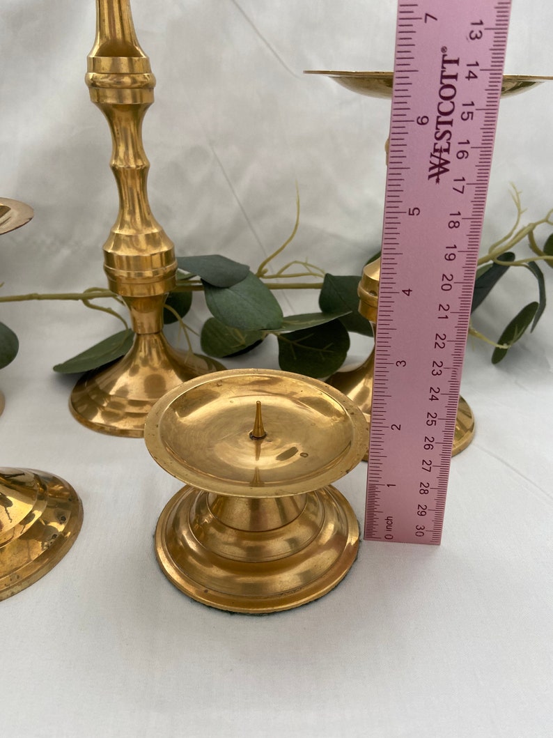 Vintage Brass 6 Mismatched candle holders