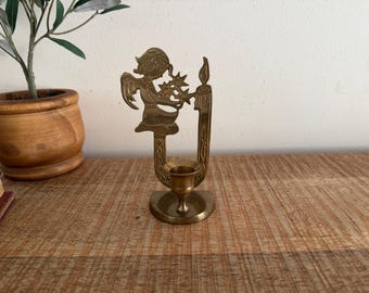 Vintage Brass Angel Stars Candlestick