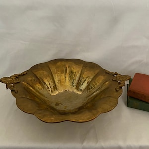 Vintage Brass Oval Bowl/Planter with designs on each side with feet