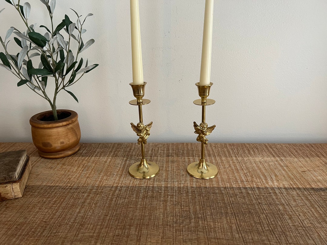 Vintage Brass Cherub Candlesticks Set of 2 Etsy