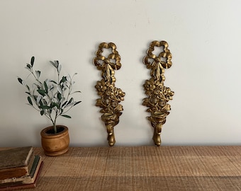 Vintage Gold Ribbons/Roses/Flowers Syroco Sconces set of 2