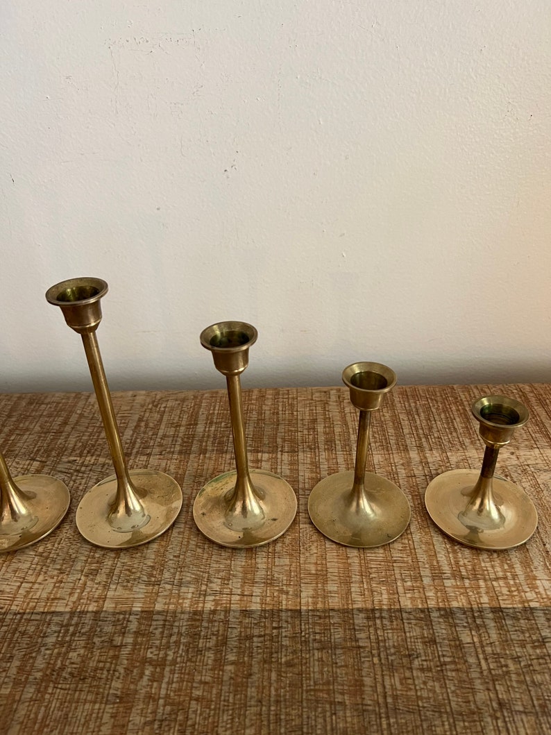Vintage Brass Tulip Candlesticks Set of 7 Etsy
