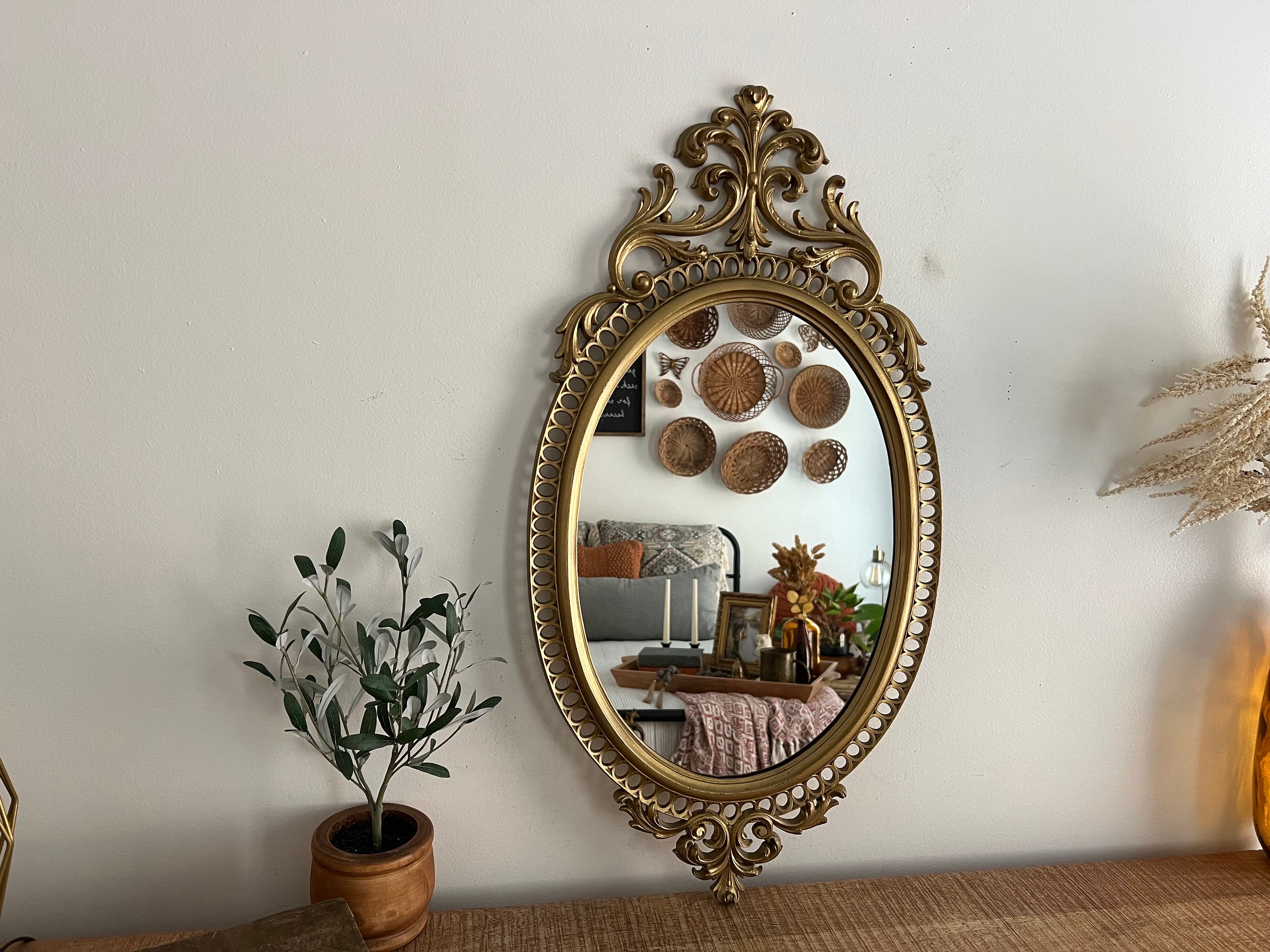 Vintage Gold Ornate Oval Burwood Mirror - Etsy