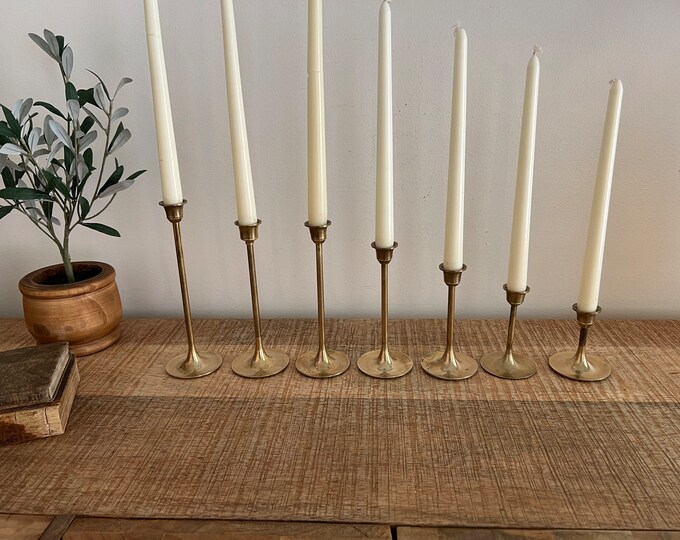 Vintage Brass Tulip Candlesticks Set of 7 Etsy