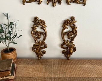 Vintage Gold ornate roses Homco sconces set of 2