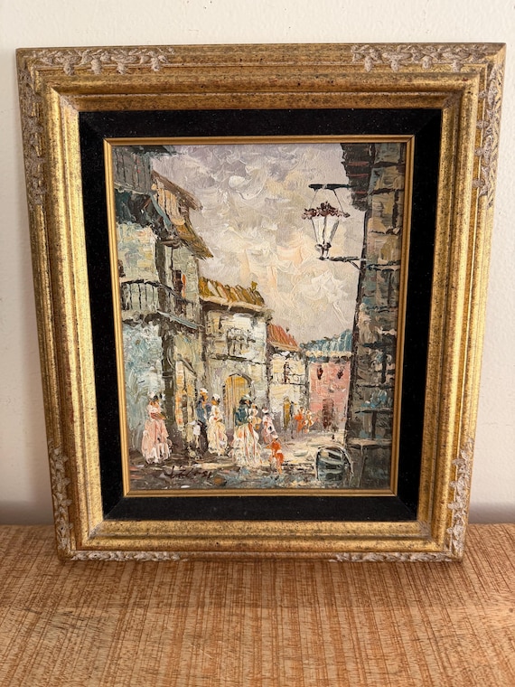 ヨーロッパ街並み風 風景画 油彩風 絵画 額装 アート インテリア
