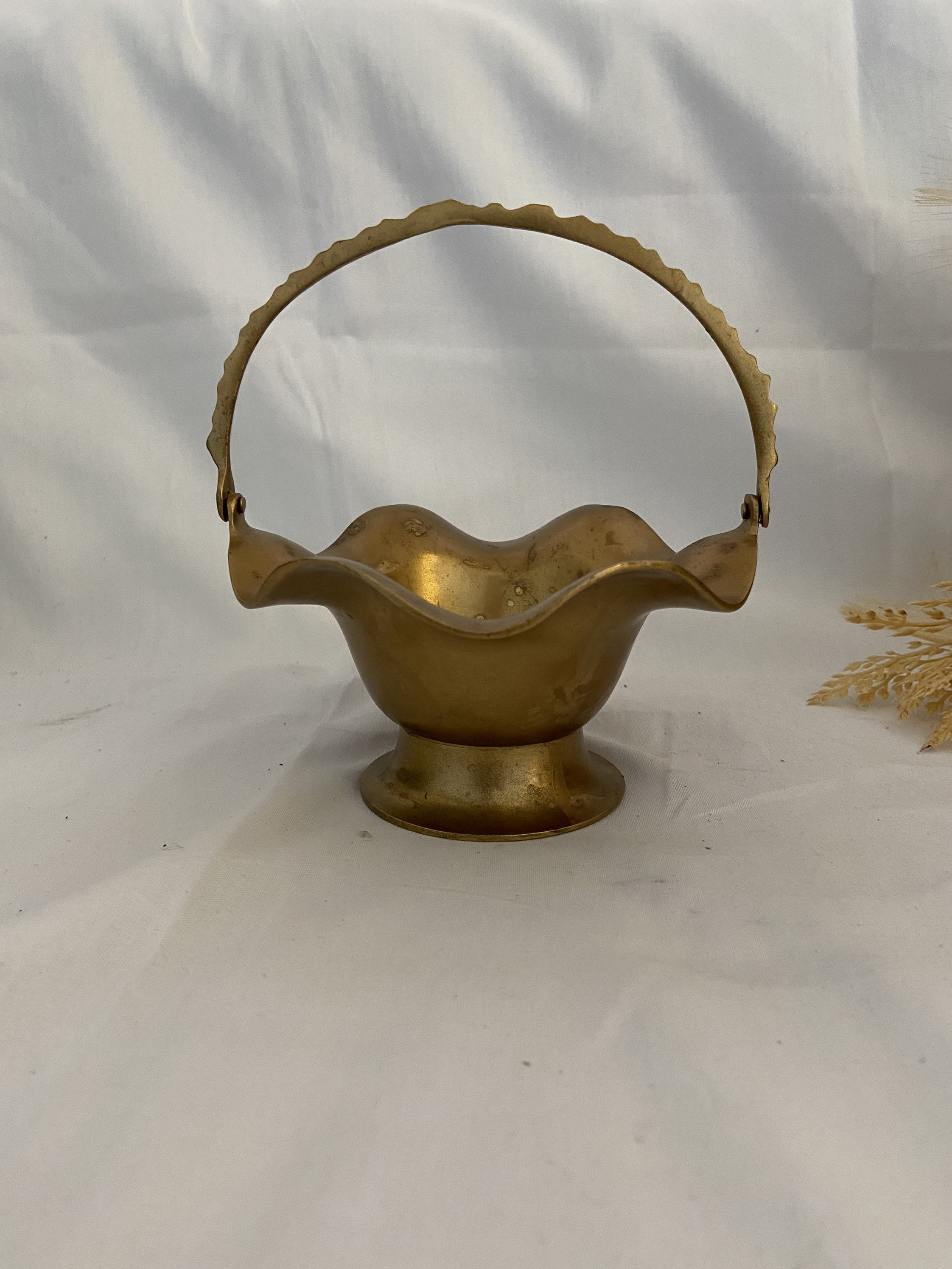 Vintage Brass Small Basket With Folding Handle Etsy