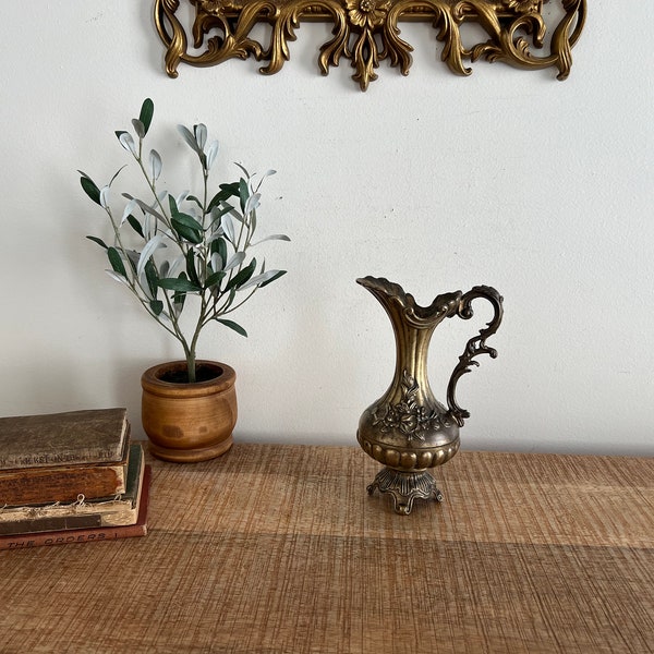 Vintage Brass ornate roses Italy pitcher with handle