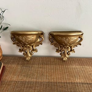 Vintage Gold ornate Homco wall planters set of 2