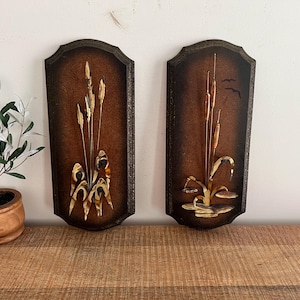 Vintage Rohrkolben Wandtafeln Dekor 2er Set
