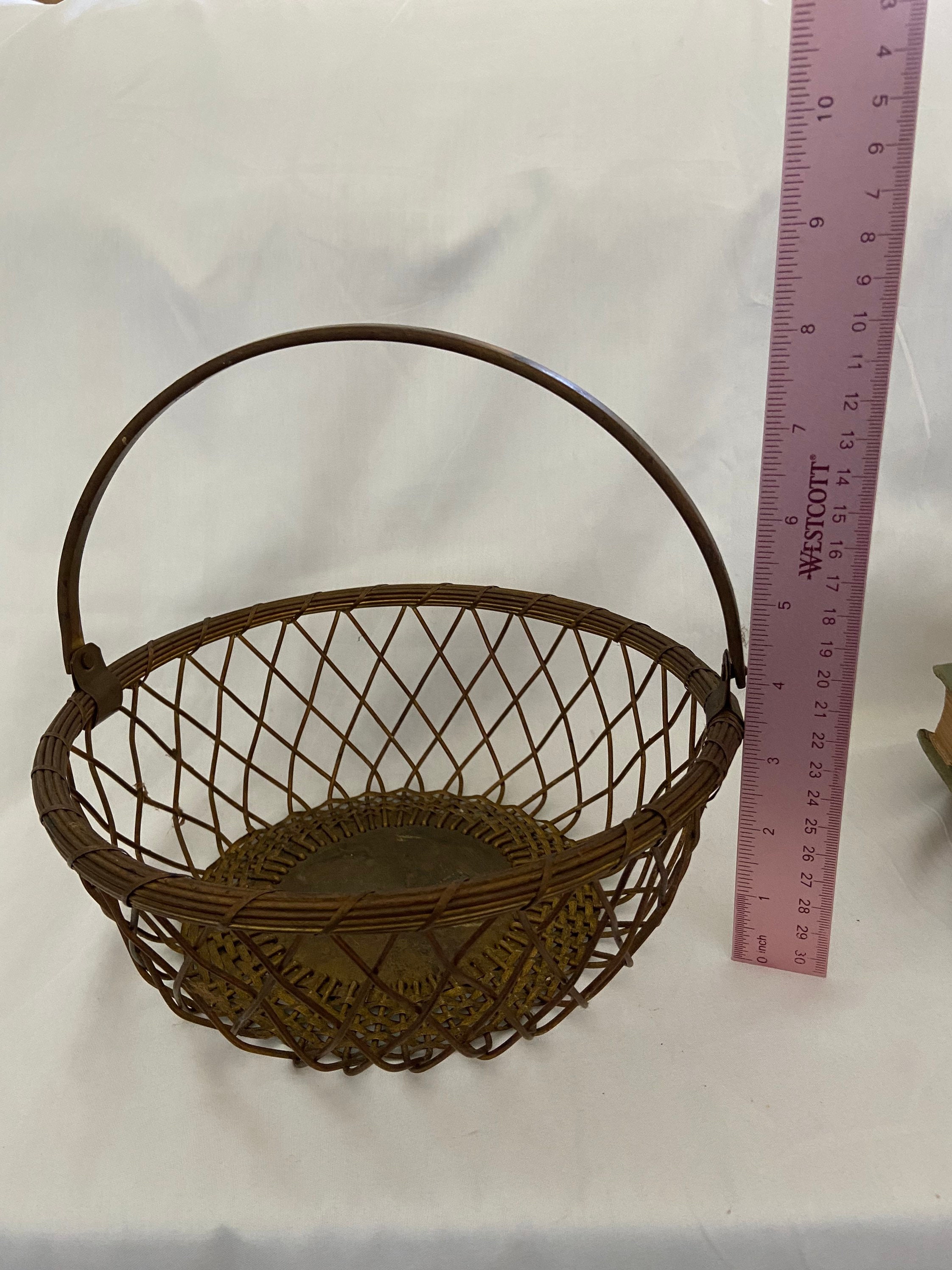 Vintage Brass Wire Basket With Handle Etsy