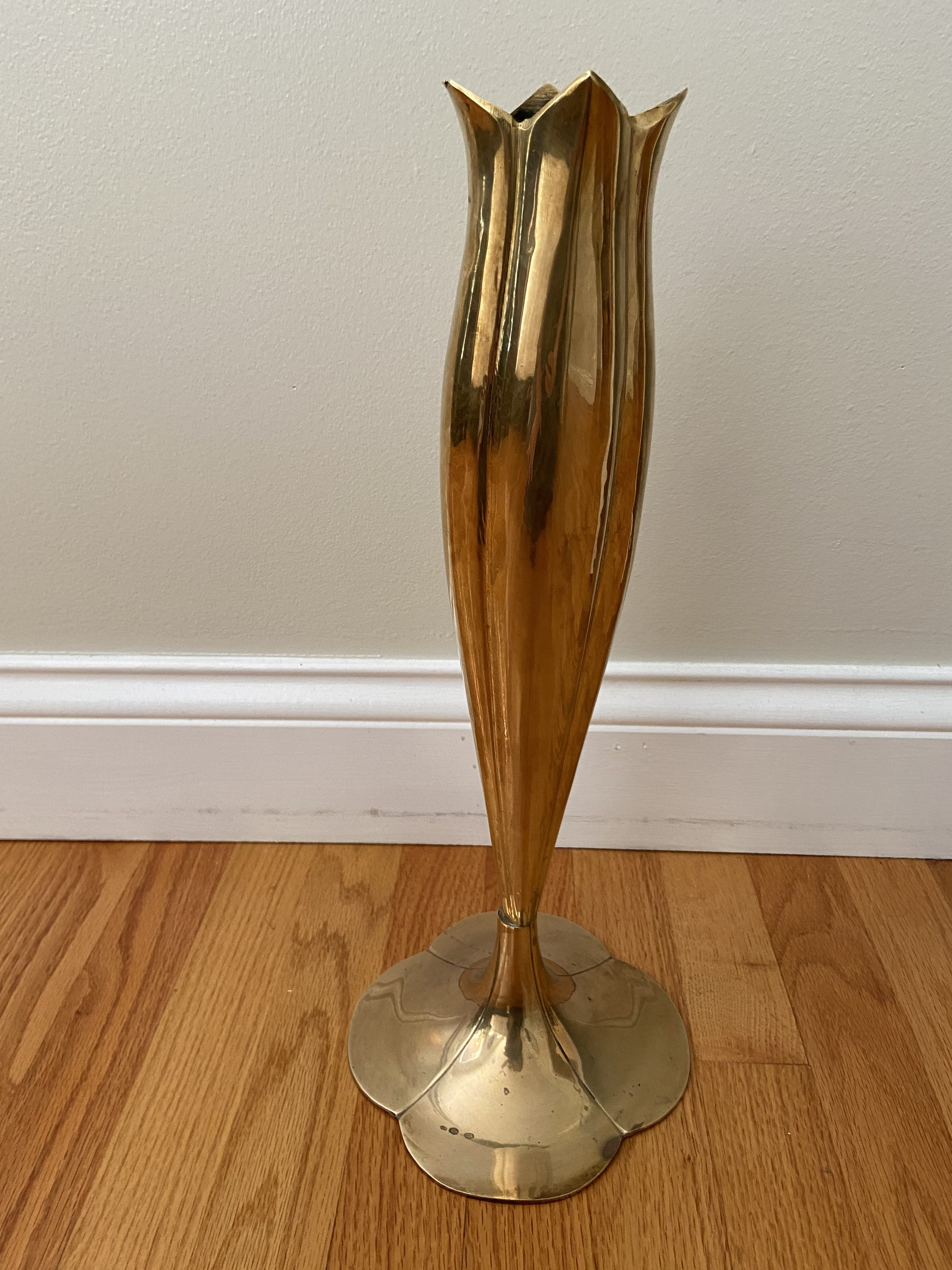 Vintage Solid Brass Tall Vase Etsy