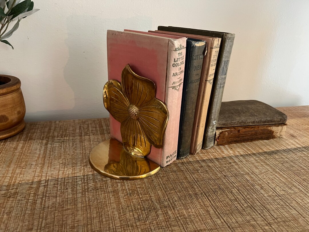 Vintage Brass Flower Bookend Etsy