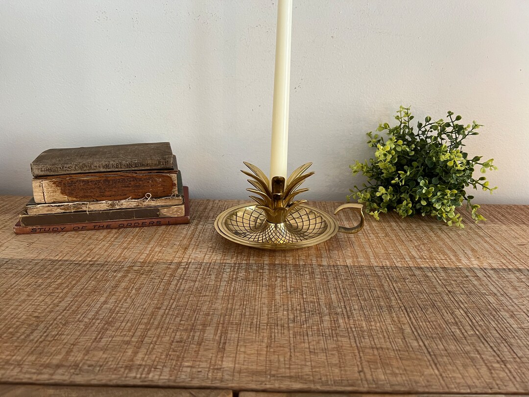 Vintage Brass Pineapple Candlestick With Handle Etsy