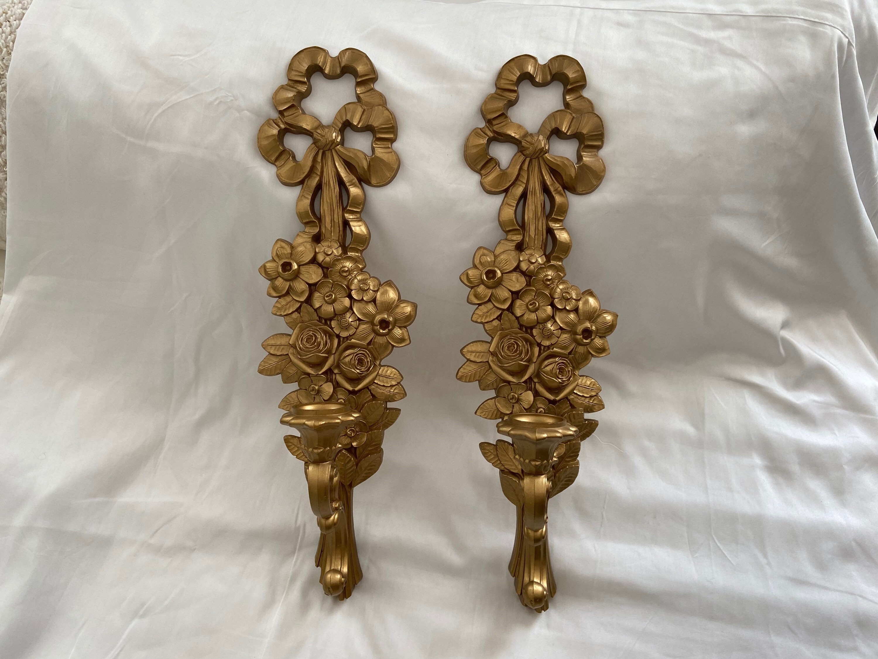 Vintage Gold Wall Sconces set of 2 Etsy