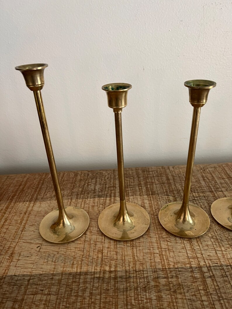 Vintage Brass Tulip Candlesticks Set of 7 Etsy
